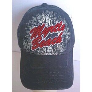Myrtle Beach  Cap Hat South Carolina SC Red Embroidered Black Strand Headwear